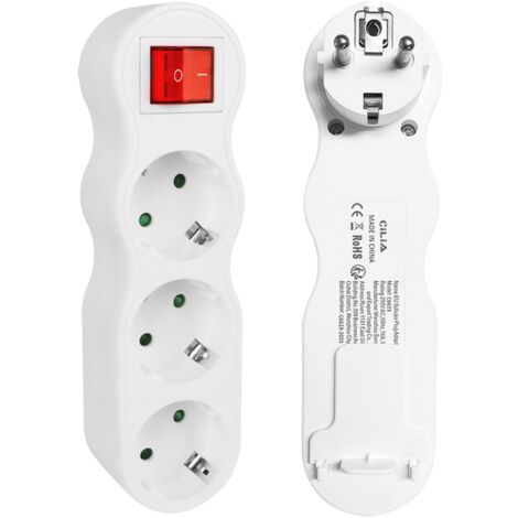 CILIA Multiprise Murale avec Interrupteur Triplette 3 Prises Schuko Sans Fil Bloc Prise Multiple 16A 3500W Adaptateur Secteur Compact pour Maison, Cuisine, Bureau (Blanc)