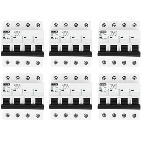 Lot de 6 Disjoncteur Magnétothermique Tétrapolaire CILIA (4P) 400V Triphasé Courbe C, 6kA Disjoncteur Modulaire 4 Modules pour Tableau Électrique 63A