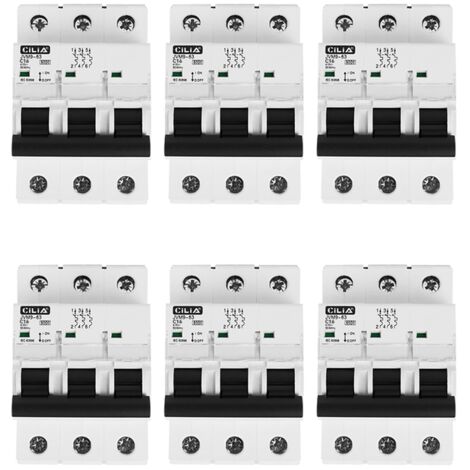 Lot de 6 Disjoncteur Magnétothermique Tripolaire CILIA (3P) 400V Triphasé Courbe C, 6kA Disjoncteur Modulaire 3 Modules pour Tableau Électrique et Rail DIN, 16A