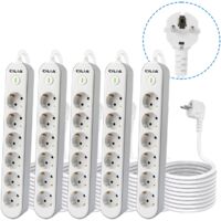 CILIA Lot de 5 Bloc 6 Prises Schuko avec Interrupteur Lumineux - Multiprise Compacte 1.5m, Puissance 3680W (16A) - Certifiée Sécurité Enfant pour Salon et Cuisine