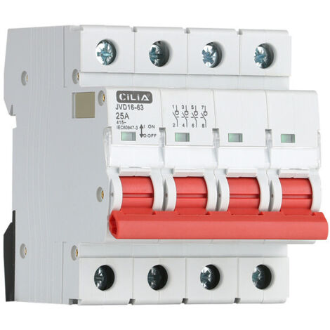 CILIA Hauptschalter Lasttrennschalter 4-Polig - 400V AC - Modularer Trennschalter 4 TE für Hutschiene - Roter Knebel - Für Drehstrom 25A (1/5)
