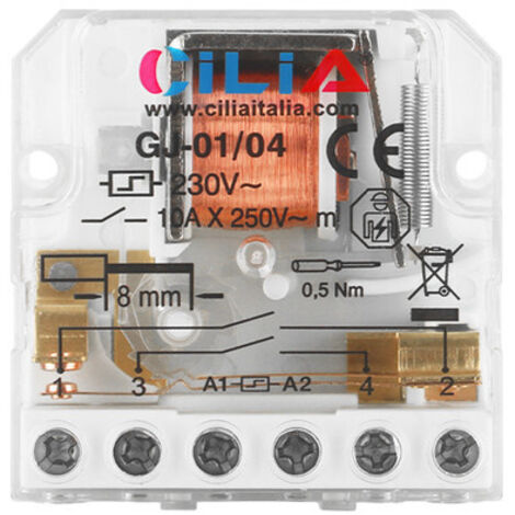 CILIA Relé Telerruptor Conmutador de Impulsos 230V AC 10A - 4 Secuencias - 2 Contactos NA - Compatible con Finder 26.04 - Control de 2 Grupos de Luces