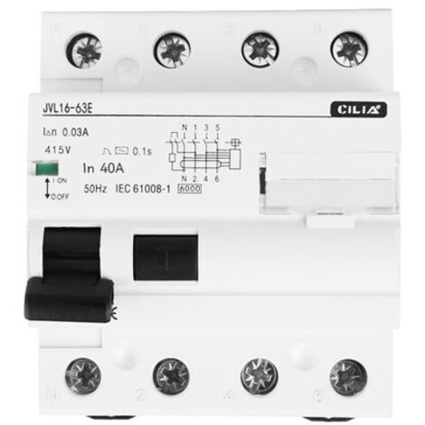 CILIA Interruptor Diferencial Puro (RCCB) 4P 30mA Tipo AC - 400V Trifásico - 4 Módulos DIN - Protección contra Fugas a Tierra 40A