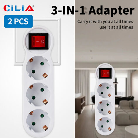 CILIA Pack de 2 Ladrón de Enchufes con 3 Tomas Schuko e Interruptor ...