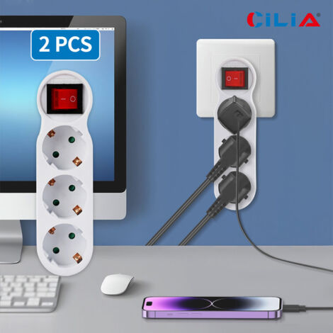 CILIA Pack de 2 Ladrón de Enchufes con 3 Tomas Schuko e Interruptor ...