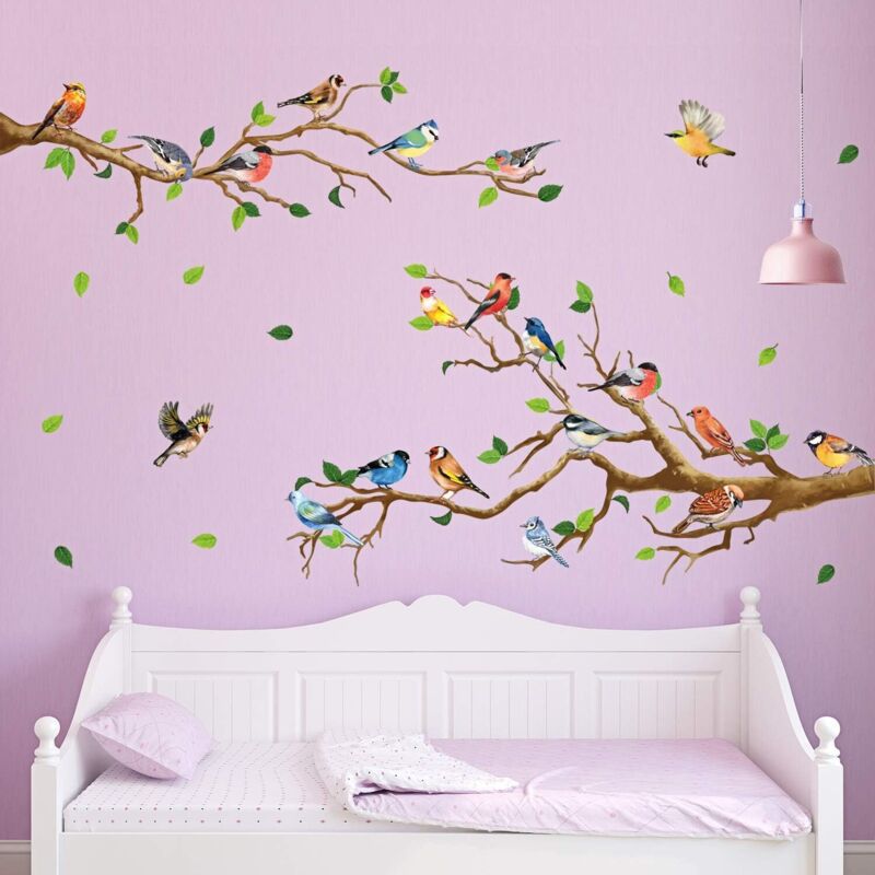 Stickers Fenêtre Automne - Motif Oiseaux Sur Branche 73x40 Cm, Adhésif Réutilisable Sans Colle, Décor Salon Ou Chambre - 3