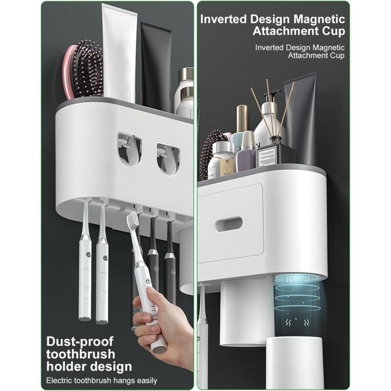 Ensemble 2 Tasses à Rincer + 2 Distributeurs De Dentifrice - Pour Salle De Bain - Design Moderne