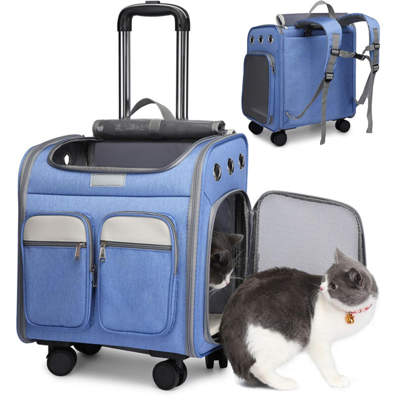 Sac Transport à Roulettes Double Couche Pour 2 Chats/Chiens - Voyage Avion, 5 Roues, Filet Respirant