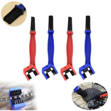 4 Pièces Brosse Chaine Moto, Brosse Nettoyer Velo,Brosse Chaine Moto Kit de Brosses de Nettoyage, Vélo de Montagne et Brosse de Nettoyage pour Chaîne pour Scooter, Vélo, Graisse Chaine Moto(Rouge, Ble (1/5)