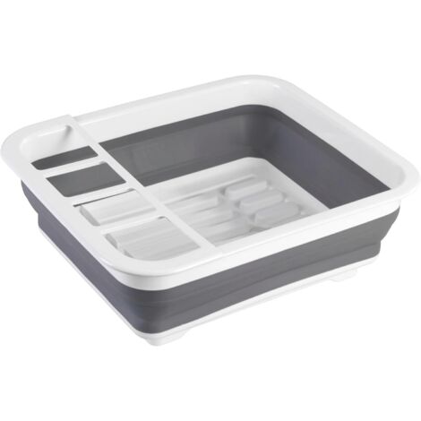 Rnemitery – Égouttoir à vaisselle pliable en plastique – Dimensions 36,5x13x31 cm – Support assiettes et porte-couverts – Écoulement télescopique