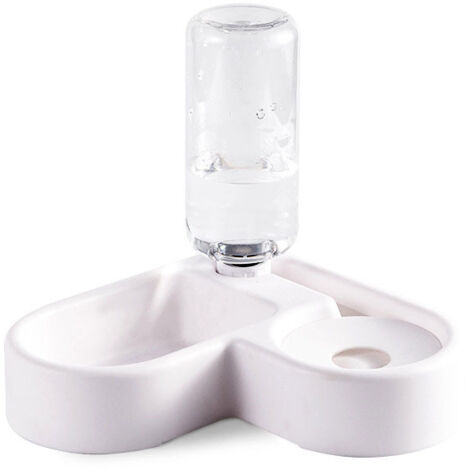 Distributeur d'eau automatique 2 en 1 pour animaux de compagnie, abreuvoir résistant aux éclaboussures et mangeoire sèche pour chat/chien, gamelle pour animaux de compagnie (blanc)
