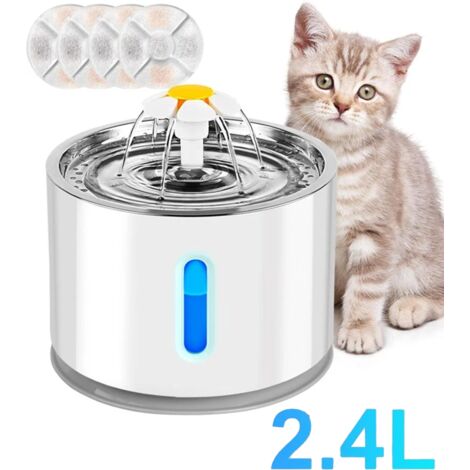 Readcly – Fontaine à eau silencieuse 2,4L pour chat et petit chien – Acier inoxydable – Filtration quadruple – Prévention santé rénale