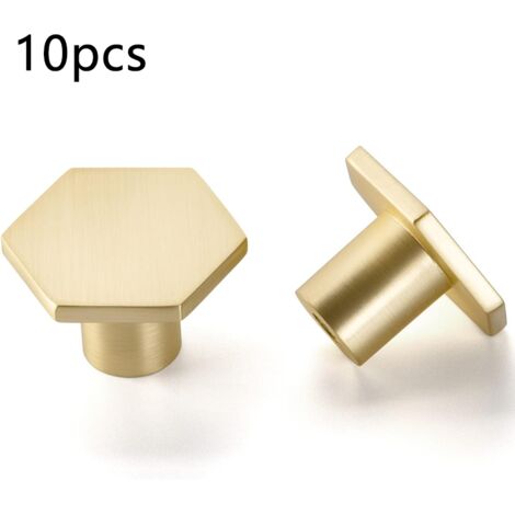 Rnemitery – Lot de 10 boutons de meuble en laiton brossé – Hexagone 34 x 21mm – Finition antioxydante – Pour armoires et placards