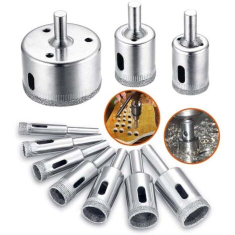 Rnemitery – Lot de 10 forets diamantés 8-50 mm pour céramique, verre, porcelaine et carrelage – Acier au carbone plaqué nickel – Coupe nette rapide