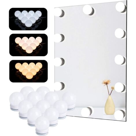 Rnemitery – Kit de 12 ampoules LED dimmables pour miroir cosmétique – 3 couleurs – 10 niveaux de luminosité – Installation facile avec ruban adhésif