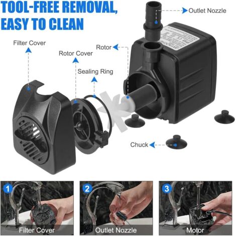 2 Mini Pompes Submersibles 3W 180 L/h – Silencieuses, Réglables, Pour Aquarium, Fontaine, Hydroponie - 7