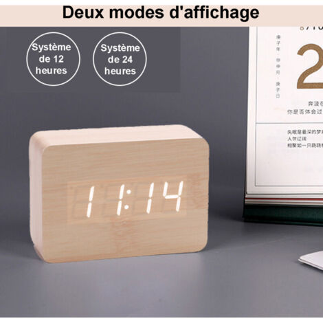 Led Réveil Électronique En Bois Réveil Numérique Bois Horloge Cubique,De La Température Et De L