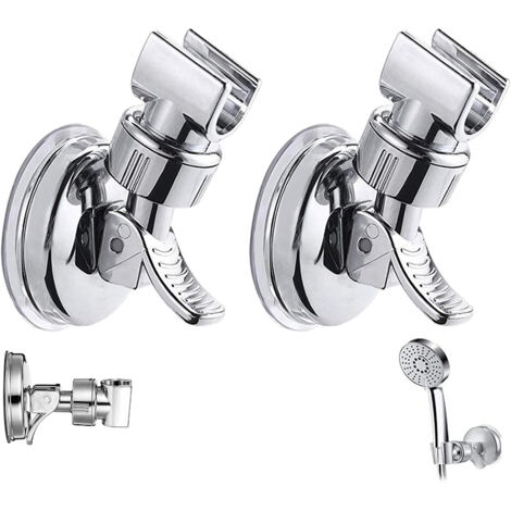 2pcs Support de pomme de douche réglable amovible support mural de douche ventouse support de tête de douche réutilisable sans perceuse étanche pour Salle de Bain Hôtel Carrelage en Verre Métal
