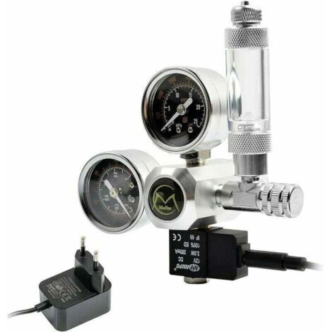 Aquarium-CO2-Regler mit 12-V-Adapter, Aquarium-Druckminderer, Dual-Manometer inklusive Blasenzähler und Rückschlagventil, W21.8-Schnittstelle