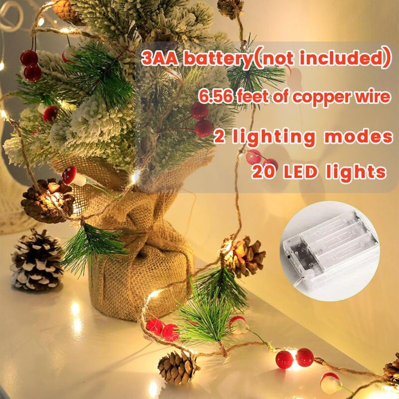 Ghirlanda natalizia con luci, 2,7 m, a batteria, ghirlanda natalizia artificiale preilluminata per scale, ghirlanda natalizia per porta di Natale, decorazione natalizia per finestra