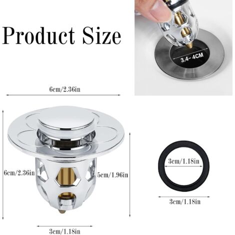 Confezione Da 2 Tappi Di Scarico In Acciaio Inox Per Lavello - Universali 34-40 Mm Con Filtro Raccoglicapelli E Anello Di Gomma