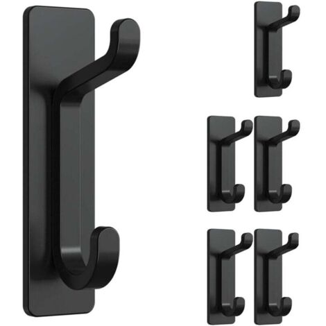 6 Pezzi, Gancio Adesivo a Muro, Porta Asciugamani da Bagno, Appendi strofinacci da Cucina, Appendiabiti Adesivo, Fissaggio a Parete Senza Foratura, Impermeabile, Antiruggine, Nero (1/5)