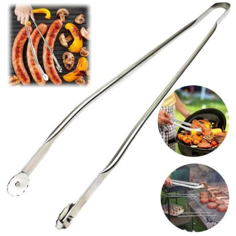 Pinze per salsicce, pinze per alimenti, pinze per barbecue in acciaio inox, pinze per salsicce da barbecue, pinze anti-scottatura rotonde per barbecue - 50 cm