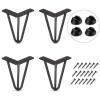 Set di 4 gambe da tavolo da 10 cm, piedini per mobili fai da te, per tavolo da pranzo, scrivania, nero, + protezioni per i piedi e viti