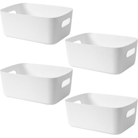 4 cestas de almacenamiento de plástico blanco, que se pueden utilizar para el almacenamiento de cosméticos, organización de diversos artículos y almacenamiento de la cocina. (1/5)