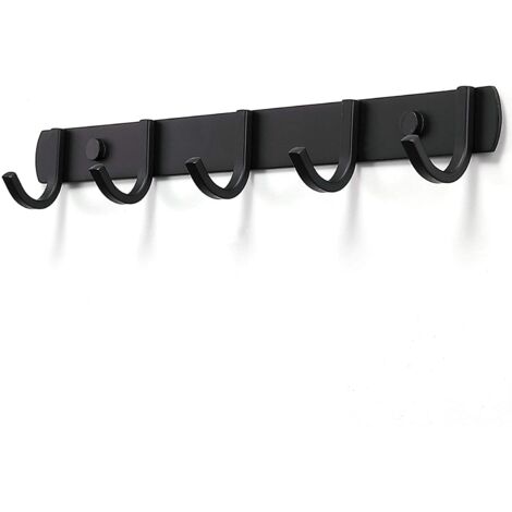 Perchero mural, perchas de diseño de acero inoxidable, perchas sólidas para baño, para habitación, oficina, negro (5 ganchos)