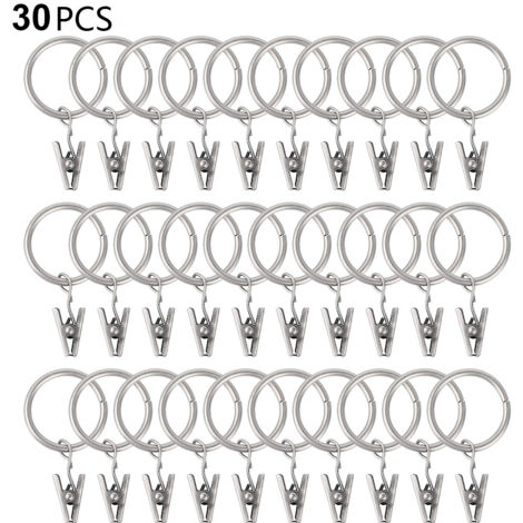 30 anillos de cortina con clips, fuertes clips para cortinas, ganchos en el soporte de la barra de tensión, ojales de metal de diámetro interior, cortinas decorativas, perchas para ventanas, color pla (1/5)