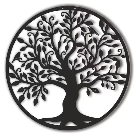 Árbol de la vida decoración de pared de metal silueta arte para regalo interior regalo al aire libre jardín decoración del hogar (negro, 40x40 cm)
