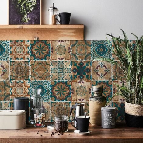 FoLIESEN Lámina Autoadhesiva De 15 X 15 Cm, Para Azulejos Y Cenefas, Para Baño, Cocina Y
