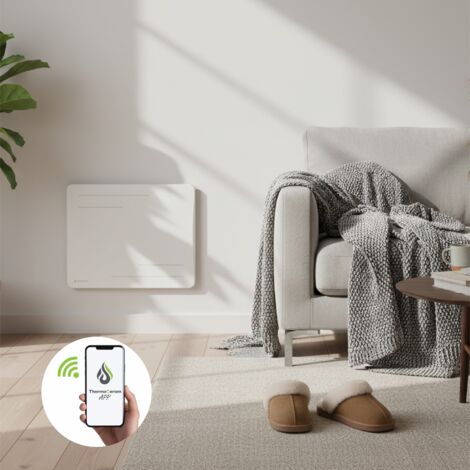 Radiateur électrique connecté 1000W à inertie sèche céramique horizontal Blanc Alice