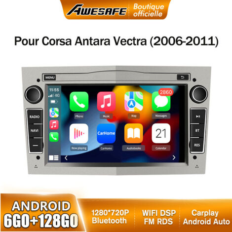 AWESAFE 4G Autoradio Android 13 6Go+128Go pour Opel Corsa Vivaro Antara Zafira Astra 7 '' Écran Tactile Carplay Android Auto Gris (1/5)
