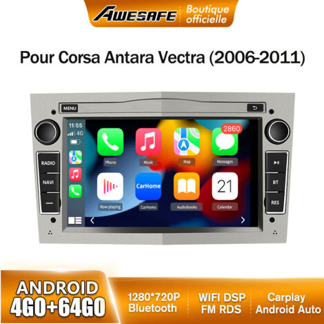 AWESAFE 4G Autoradio Android 13 4Go+64Go pour Opel Corsa Vivaro Antara Zafira Astra 7 '' Écran Tactile Carplay Android Auto Gris (1/5)