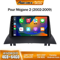 AWESAFE Autoradio Android 13 pour Mégane 2 (2002-2009) 4Go+64Go avec 9'' écran Tactile Carplay GPS Bluetooth Android Auto