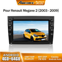 AWESAFE 4G Autoradio Android 13 4Go+64Go pour Megane 2 (2003-2009) 7 '' Écran Tactile Carplay Android Auto Bluetooth WiFi RDS