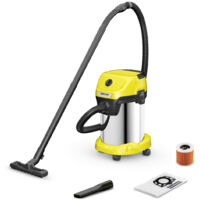 Karcher Aspirateur eau et poussières WD 3 S V-19/4/20 Cuve métal 19 litres, cable electrique 4m et flexible d'aspiration 2 mètres, avec filtre cartouche et sachet filtre ouate
