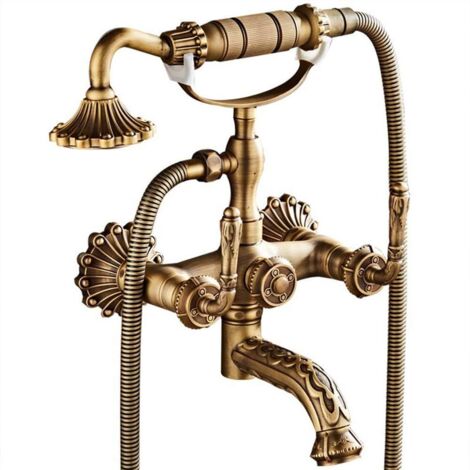 Badewannenarmatur, Wandbrausemischer, Halterung und 150 cm Schlauch, für Badezimmer, Antikmessing-Finish (1/4)