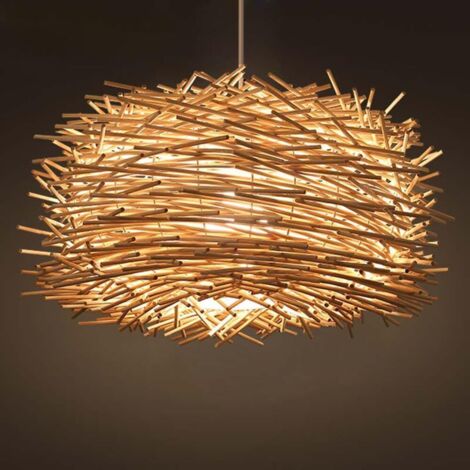 COMELY Vintage Rattan Rattan Suspension E27 Kreativ in Form eines natürlichen Bambusglanzes für Wohnzimmer für Wohnzimmer Esszimmer Ø30cm Einstellbare Höhe (Glühbirne nicht inbegriffen) (1/5)