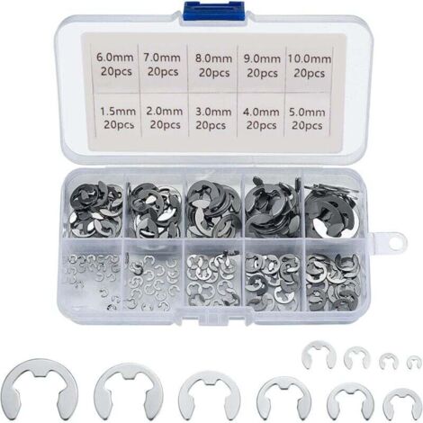 Sortiment an externen Sprengringen aus Edelstahl 304 mit E-Lock-Ring, 1,5/2/3/4/5/6/7/8/9/10 mm, für verschiedene Anwendungen, 200 Stück (1/5)