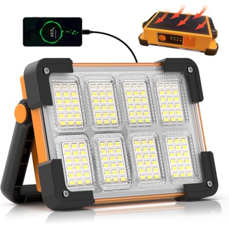 30-W-LED-Flutlichtstrahler, tragbarer LED-Arbeitsscheinwerfer mit Solar- und Akkubetrieb, 4 Modi, 5400-mAh-Arbeitslampe für Camping, Baustelle, Garage, Werkstatt [Energieklasse E]