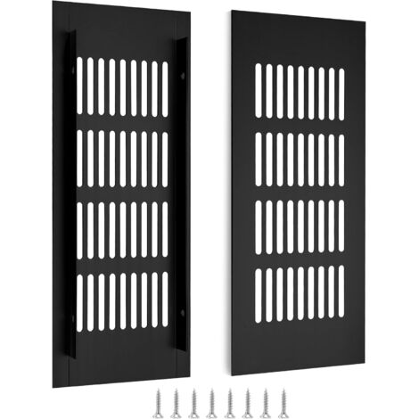 Rechteckiges Lüftungsgitter aus Aluminium mit Schrauben zur Belüftung von Schränken und Schlafzimmern, 20 x 8 cm, Schwarz, 2 Stück
