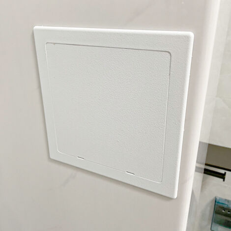 Zugangsklappe aus Kunststoff für Tür 200 mm x 200 mm – Weiße Abdeckplatte für Öffnungsklappe – Türriegel – Verdecktes Scharnier – Abnehmbare Tür – Glatte, lackierbare Oberfläche