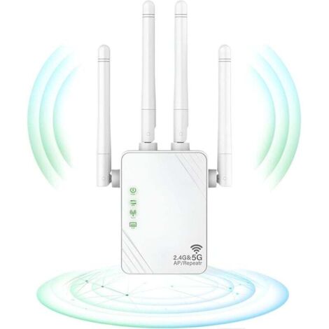 WLAN-Repeater, WLAN-Extender, 1200-Mbit/s-WLAN-Signalverstärker, Dualband-WLAN-Booster (5 GHz und 2,4 GHz), Repeater-/Router-/AP-Modus, 4 Antennen, 2 LAN-Anschlüsse (1/4)
