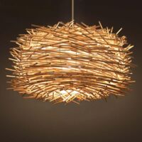 Vintage-Kronleuchter aus Rattan in Form eines Vogelnestes mit E27-Fassung, gefertigt aus natürlichem Bambus, ideal für Wohnzimmer, Schlafzimmer, Esszimmer oder Café. Höhenverstellbar (mit warmweißer G