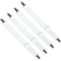 Verstellbarer Spannbettlakenhalter (65 cm bis 200 cm), verstellbarer Befestigungsgurt für Bettlaken, Sofa- und Bügelbrettbezüge (Weiß, 4er-Pack)