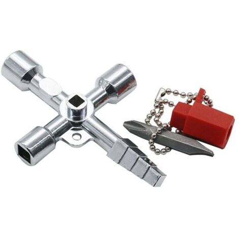 Forehill – Clé universelle pour armoire électrique – Clé à 4 voies avec 2 tailles de carré et triangle – Alliage de zinc – Outil multifonctionnel (1/4)