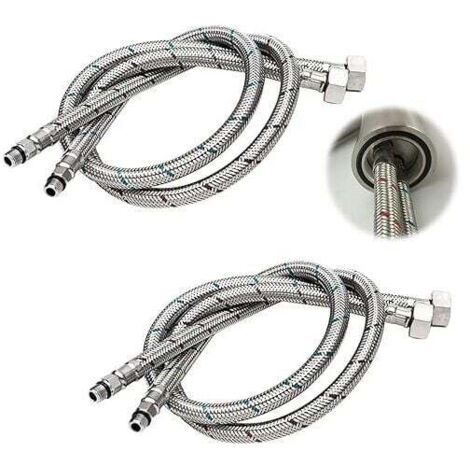 Forehill – Tuyau de raccordement flexible G 3/8 DN6 80 cm – Acier inoxydable 304 et laiton massif – Résistant à la corrosion – Pour robinet d'eau